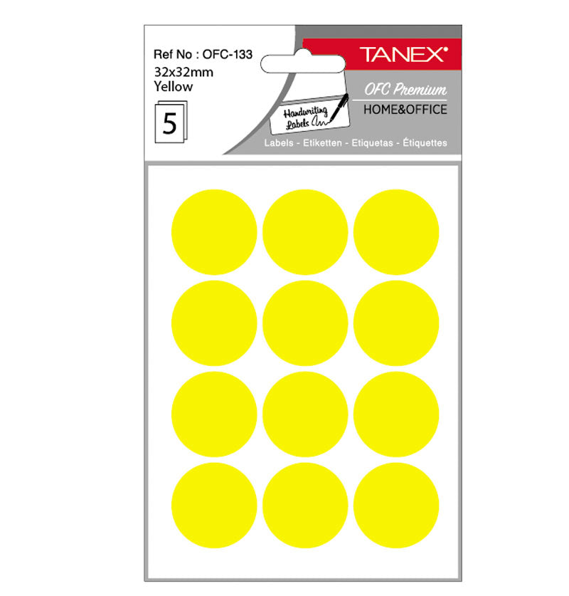 ETICHETE ROTUNDE 32MM GALBENE 60/TIPLA TANEX ETICHETE ROTUNDE 32MM GALBENE 60/TIPLA TANEX